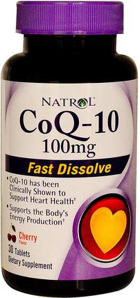 CoQ-10, Fast Dissolve, Cherry Flavor, 100 mg, 30 Tablets by Natrol, 補充劑，輔酶q10 HK 香港
