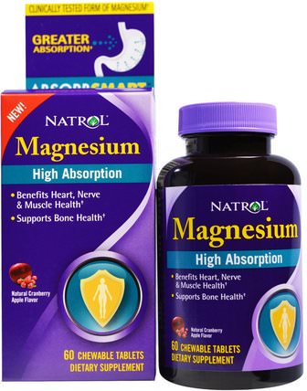 High Absorption Magnesium, Natural Cranberry Apple Flavor, 60 Chewable Tablets by Natrol, 補品，礦物質，鎂 HK 香港