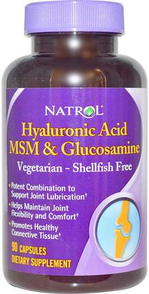 Hyaluronic Acid MSM & Glucosamine, 90 Capsules by Natrol, 補充劑，氨基葡萄糖，關節炎 HK 香港