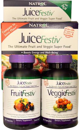 JuiceFestiv, The Ultimate Fruit and Veggie Superfood, 2 Bottles, 60 Capsules Each by Natrol, 補品，超級食品 HK 香港