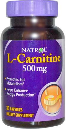 L-Carnitine, 500 mg, 30 Capsules by Natrol, 補充劑，氨基酸，左旋肉鹼 HK 香港