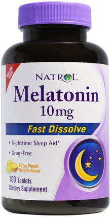 Melatonin Fast Dissolve, Citrus Punch Natural Flavor, 10 mg, 100 Tablets by Natrol, 補充劑，褪黑激素 HK 香港