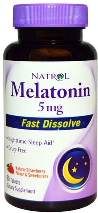 Melatonin, Fast Dissolve, Strawberry, 5 mg, 90 Tablets by Natrol, 補充劑，褪黑激素5毫克 HK 香港