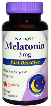 Melatonin, Fast Dissolve, Strawberry Flavor, 3 mg, 90 Tablets by Natrol, 補充劑，褪黑激素3毫克 HK 香港