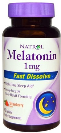 Melatonin, Strawberry Flavor, 1 mg, 90 Tablets by Natrol, 補充劑，睡眠，褪黑激素 HK 香港