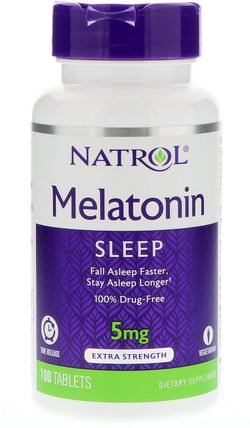 Melatonin, Time Release, 5 mg, 100 Tablets by Natrol, 補充劑，睡眠，褪黑激素 HK 香港