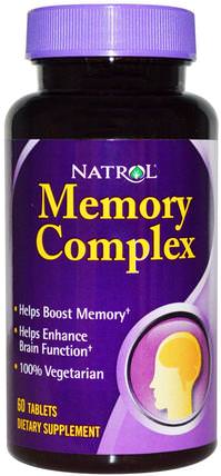 Memory Complex, 60 Tablets by Natrol, 健康，注意力缺陷障礙，添加，adhd，腦，長春西汀，記憶 HK 香港