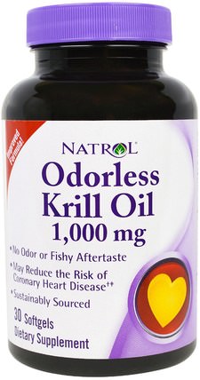 Odorless Krill Oil, 1.000 mg, 30 Softgels by Natrol, 補充劑，efa omega 3 6 9（epa dha），磷蝦油 HK 香港