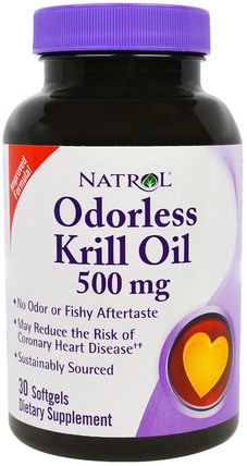 Odorless Krill Oil, 500 mg, 30 Softgels by Natrol, 補充劑，efa omega 3 6 9（epa dha），磷蝦油 HK 香港