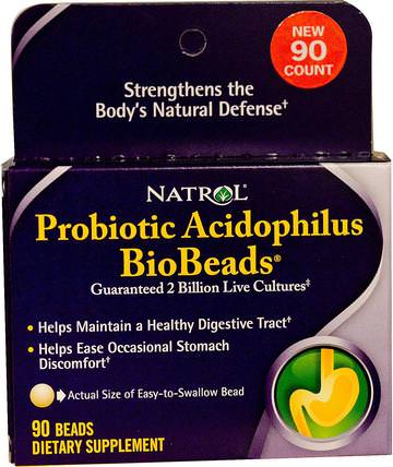 Probiotic Acidophilus BioBeads, 90 Beads by Natrol, 補充劑，益生菌，穩定益生菌，嗜酸性珍珠 HK 香港