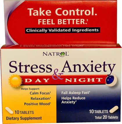 Stress & Anxiety, Day & Nite, 10 Tablets Each by Natrol, 補充劑，褪黑激素3毫克 HK 香港