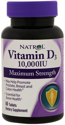 Vitamin D3, 10.000 IU, 60 Tablets by Natrol, 維生素，維生素D3 HK 香港