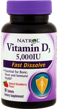 Vitamin D3, Fast Dissolve, Natural Strawberry Flavor, 5.000 IU, 90 Tablets by Natrol, 維生素，維生素D3 HK 香港