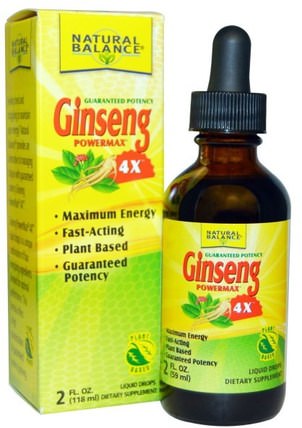 Ginseng Powermax 4X, Unflavored Liquid Drops, 2 fl oz (59 ml) by Natural Balance, 補充劑，adaptogen，感冒和病毒，人參液 HK 香港