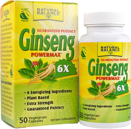Ginseng Powermax 6X, 50 Veggie Caps by Natural Balance, 補充劑，adaptogen，感冒和病毒，人參 HK 香港
