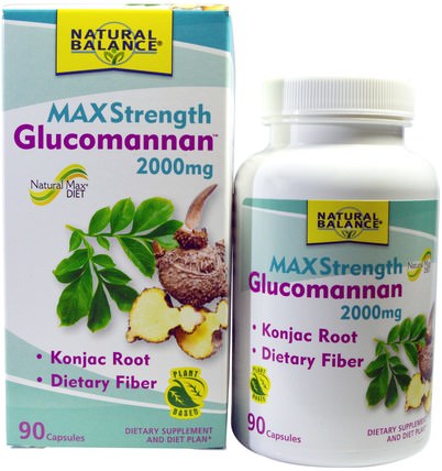 Glucomannan, Maximum Strength, 2000 mg, 90 Capsules by Natural Balance, 補品，纖維，葡甘聚醣（魔芋根） HK 香港