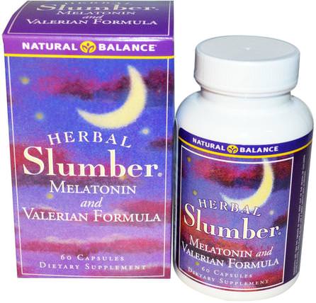 Herbal Slumber, Melatonin and Valerian Formula, 60 Veggie Caps by Natural Balance, 補充，睡覺 HK 香港