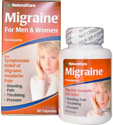 Migraine, For Men and Women, 60 Capsules by Natural Care, 補品，順勢療法，健康，頭痛 HK 香港