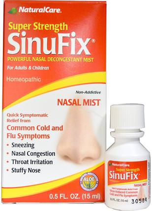 Super Strength SinuFix, Powerful Nasal Decongestant Mist, 0.5 fl oz (15 ml) by Natural Care, 健康，鼻腔健康，鼻腔噴霧劑 HK 香港