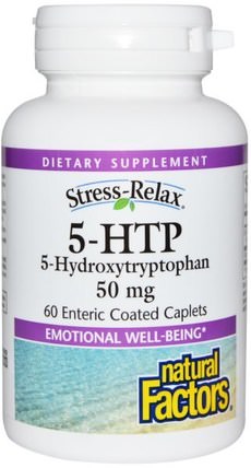 Stress-Relax, 5-HTP, 50 mg, 60 Enteric Coated Caplets by Natural Factors, 補充劑，5-htp，5-htp 50 mg HK 香港