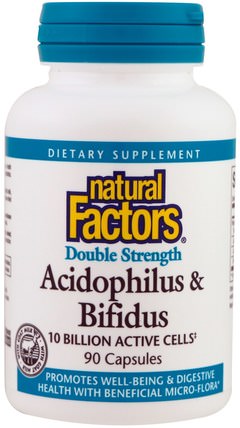 Acidophilus & Bifidus, Double Strength, 10 Billion Active Cells, 90 Capsules by Natural Factors, 補充劑，益生菌 HK 香港