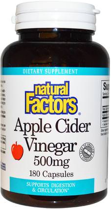 Apple Cider Vinegar, 500 mg, 180 Capsules by Natural Factors, 補充劑，蘋果醋 HK 香港