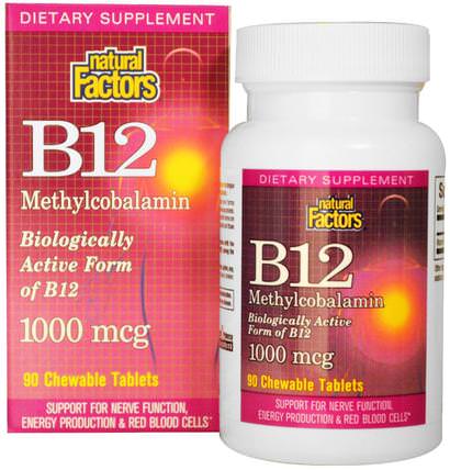 B12, Methylcobalamin, 1000 mcg, 90 Chewable Tablets by Natural Factors, 維生素，維生素b，維生素b12 HK 香港