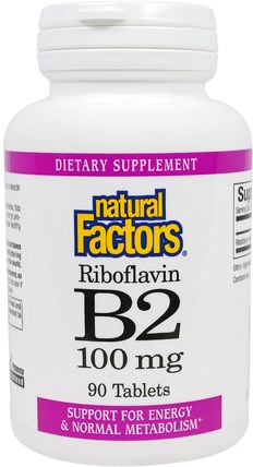 B2 Riboflavin, 100 mg, 90 Tablets by Natural Factors, 維生素，維生素b，維生素b2 - 核黃素 HK 香港