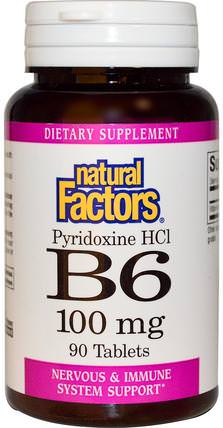 B6, Pyridoxine HCl, 100 mg, 90 Tablets by Natural Factors, 維生素，維生素b，維生素b6 - 吡哆醇 HK 香港
