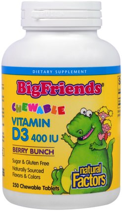 Big Friends, Chewable Vitamin D3, Berry Bunch, 400 IU, 250 Chewable Tablets by Natural Factors, 維生素，維生素D3 HK 香港
