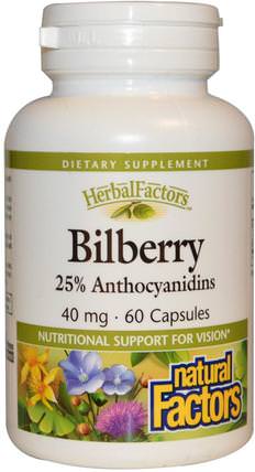 Bilberry, 40 mg, 60 Capsules by Natural Factors, 健康，眼部護理，視力保健，越橘 HK 香港