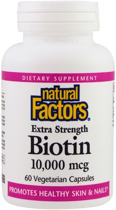 Biotin, Extra Strength, 10.000 mcg, 60 Vegetarian Capsules by Natural Factors, 維生素，維生素b HK 香港