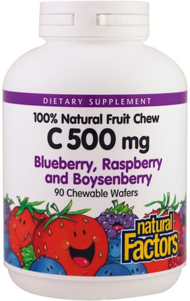 C 500 mg, Blueberry, Raspberry and Boysenberry, 90 Chewable Wafers by Natural Factors, 維生素，維生素c HK 香港