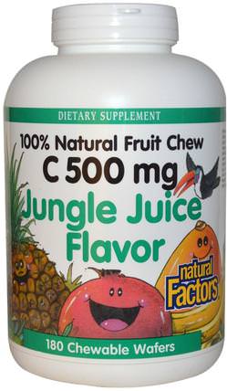C 500 mg, Jungle Juice Flavor, 180 Chewable Wafers by Natural Factors, 維生素，維生素C，維生素C咀嚼片 HK 香港