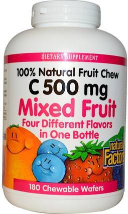 C 500 mg, Mixed Fruit, 180 Chewable Wafers by Natural Factors, 維生素，維生素C，維生素C咀嚼片 HK 香港