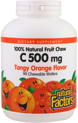 C 500 mg, Tangy Orange Flavor, 90 Chewable Wafers by Natural Factors, 維生素，維生素c HK 香港