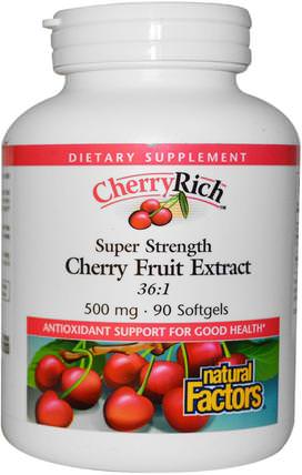 CherryRich, Super Strength Cherry Fruit Extract, 500 mg, 90 Softgels by Natural Factors, 補充劑，抗氧化劑，水果提取物，櫻桃（水果黑野） HK 香港