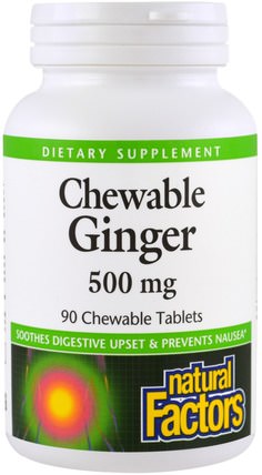 Chewable Ginger, 500 mg, 90 Chewable Tablets by Natural Factors, 食物，零食，姜根 HK 香港