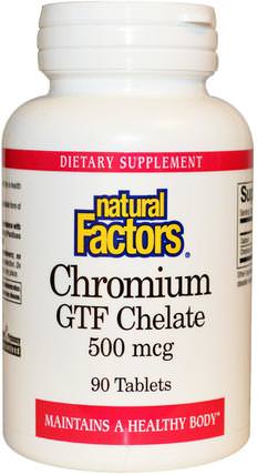 Chromium GTF Chelate, 500 mcg, 90 Tablets by Natural Factors, 補充劑，礦物質，鉻gtf（葡萄糖耐量係數） HK 香港