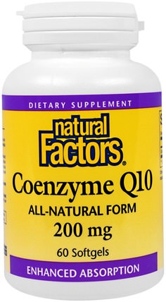 Coenzyme Q10, 200 mg, 60 Softgels by Natural Factors, 補充劑，輔酶q10，coq10 200毫克 HK 香港