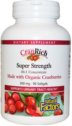 CranRich, Super Strength, Cranberry Concentrate, 500 mg, 90 Softgels by Natural Factors, 草藥，蔓越莓 HK 香港