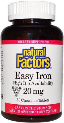 Easy Iron, 20 mg, 60 Chewable Tablets by Natural Factors, 補品，礦物質，鐵 HK 香港