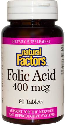 Folic Acid, 400 mcg, 90 Tablets by Natural Factors, 維生素，葉酸 HK 香港