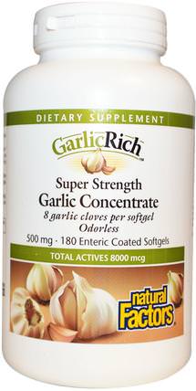 GarlicRich, Super Strength, Garlic Concentrate, 500 mg, 180 Enteric Coated Softgels by Natural Factors, 補充劑，抗生素，大蒜 HK 香港