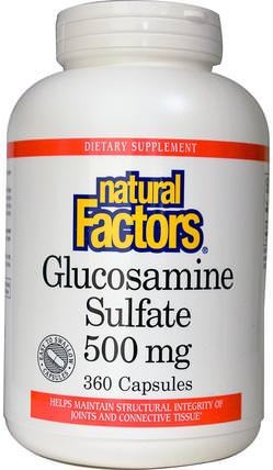 Glucosamine Sulfate, 500 mg, 360 Capsules by Natural Factors, 健康，骨骼，骨質疏鬆症，關節健康，補充劑，氨基葡萄糖 HK 香港