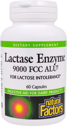 Lactase Enzyme, 9000 FCC ALU, 60 Capsules by Natural Factors, 補充劑，酶，乳糖酶 HK 香港