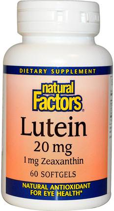 Lutein, 20 mg, 60 Softgels by Natural Factors, 補充劑，抗氧化劑，葉黃素 HK 香港