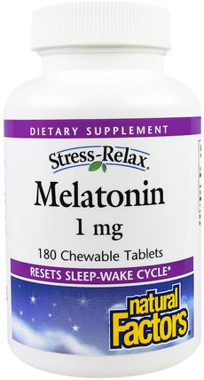 Stress-Relax, Melatonin, 1 mg, 180 Chewable Tablets by Natural Factors, 補充劑，褪黑激素1毫克 HK 香港