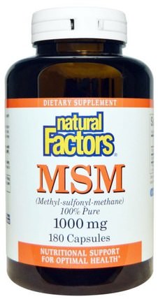 MSM, Methyl-Sulfonyl-Methane, 1.000 mg, 180 Capsules by Natural Factors, 健康，骨骼，骨質疏鬆症，關節健康，關節炎 HK 香港