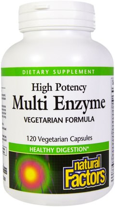 Multi Enzyme, High Potency, Vegetarian Formula, 120 Veggie Caps by Natural Factors, 補充劑，酶，消化酶 HK 香港